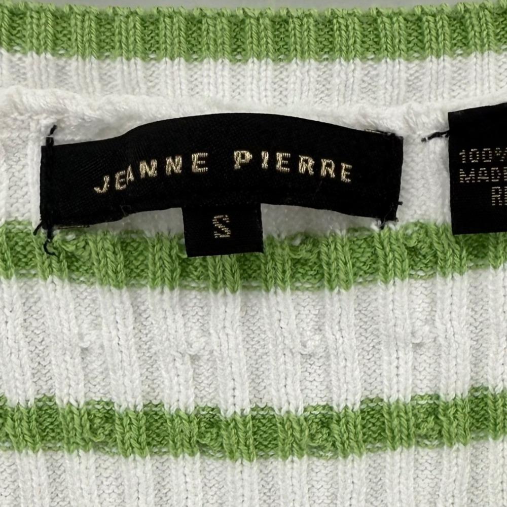 Jeanne Pierre Womens Sz S Cable Knit Striped Sleeveless Sweater Vest Green White - Picture 4 of 7